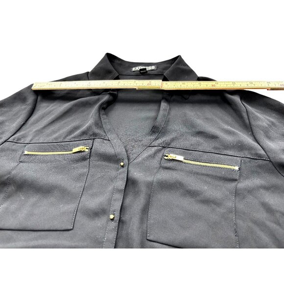 Express Womens Black Long Sleeve Blouse XS With Zipper Pockets - Picture 5 of 10